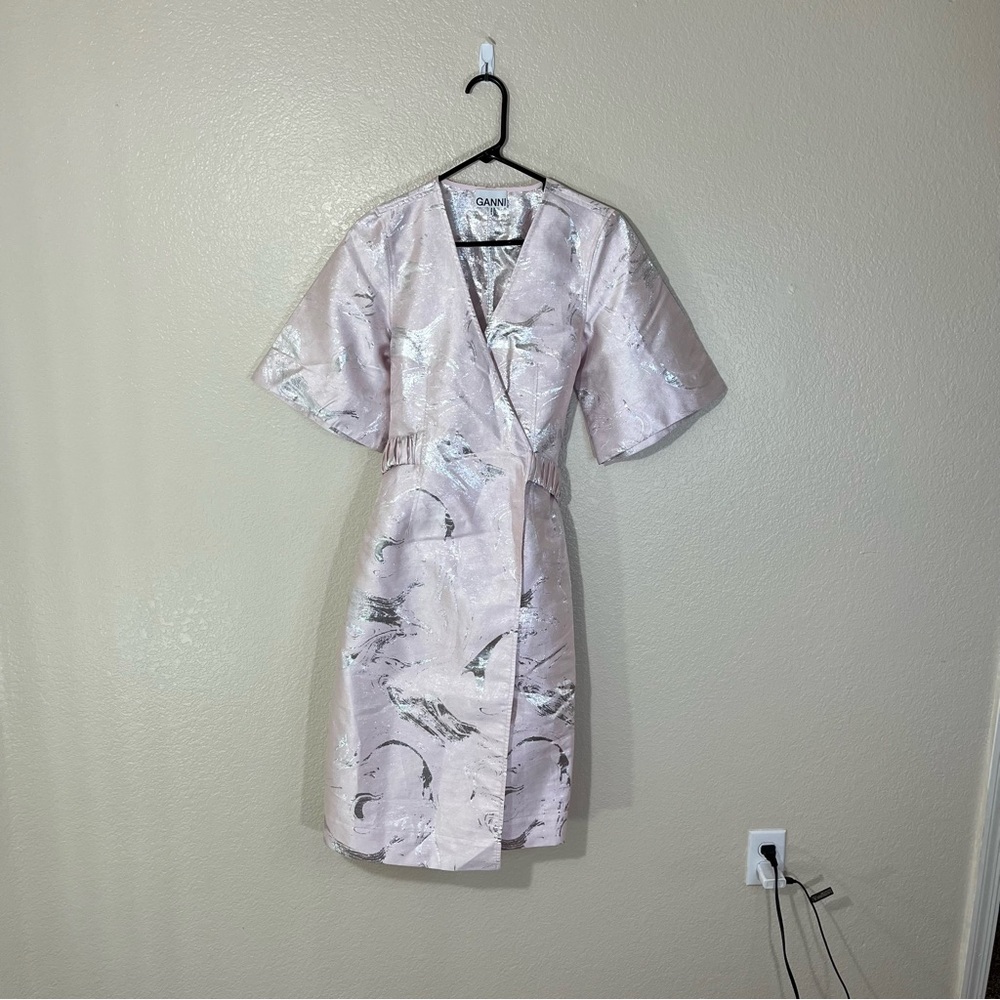 Ganni Blush and Metallic Midi Dress